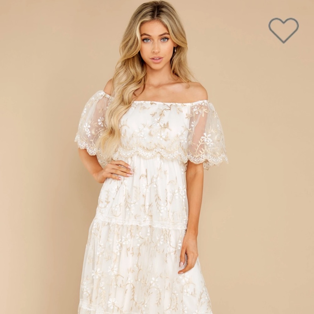 RED DRESS STUCK IN WONDERLAND IVORY MAXI DRESS